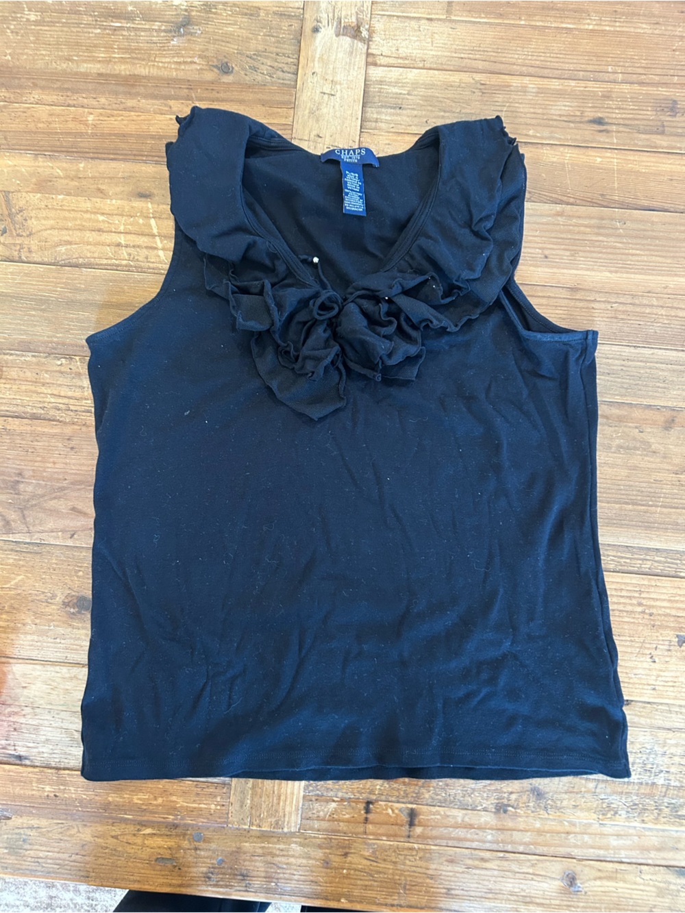 Chaps Black Sleeveless Ruffle-Front Tank Top
